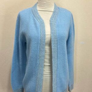 Vintage 1960's Baby Blue Knit Cardigan with Silver Metallic Accent - M